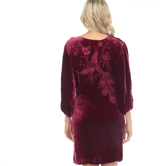 Johnny Was Azure Velvet Embroidered Relaxed Dress Size L Boysenberry - Picture 3 of 8